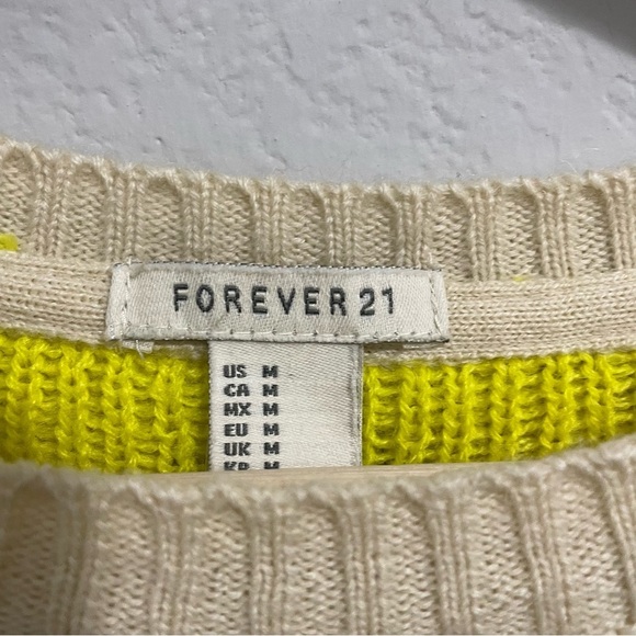 F21 Wool Knit Sweater Long Sleeve Aztec Stitching White Black Yellow Medium - Picture 7 of 10